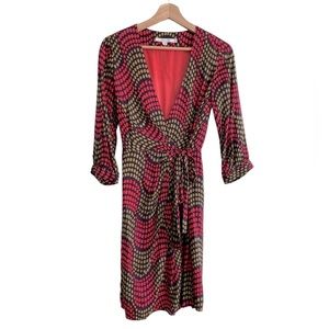 Boden silk blend geometric dot wrap dress size 4